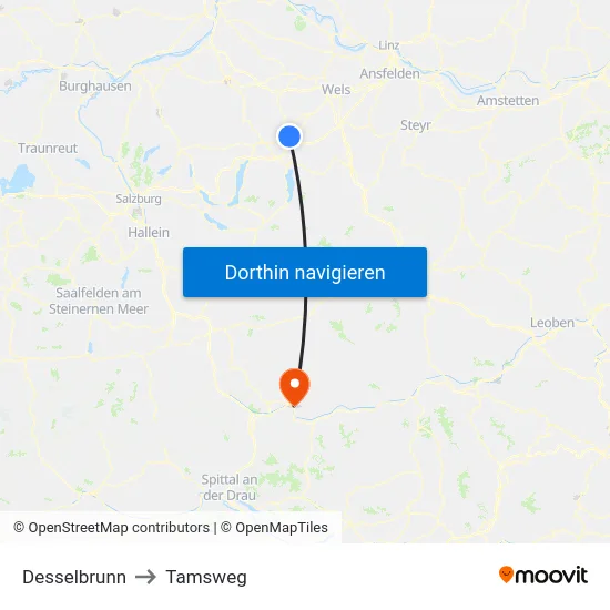 Desselbrunn to Tamsweg map