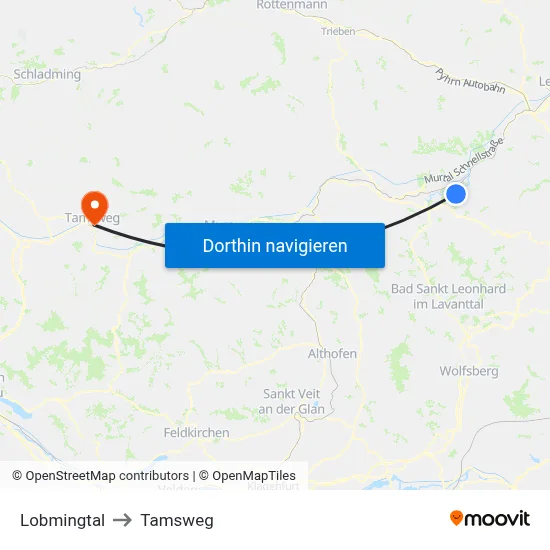 Lobmingtal to Tamsweg map
