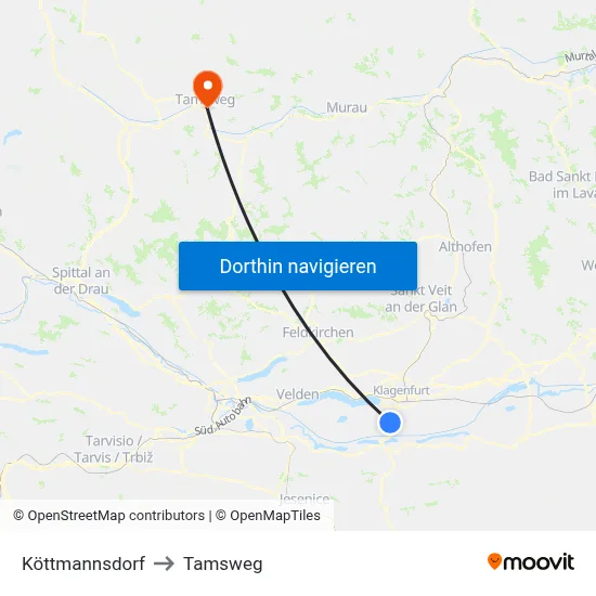 Köttmannsdorf to Tamsweg map