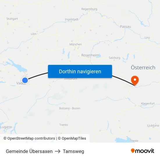 Gemeinde Übersaxen to Tamsweg map