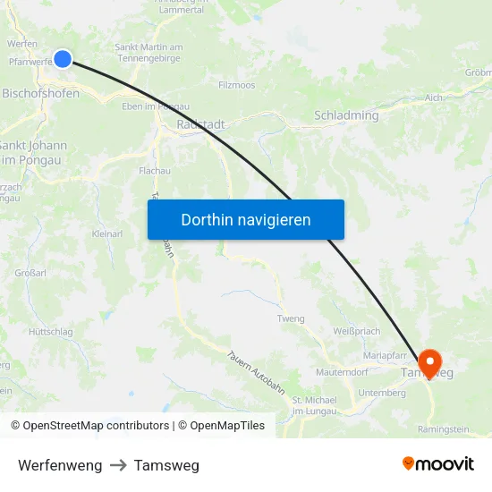 Werfenweng to Tamsweg map