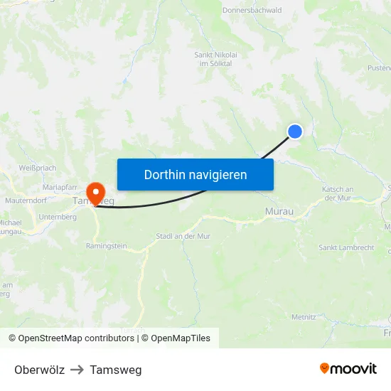 Oberwölz to Tamsweg map