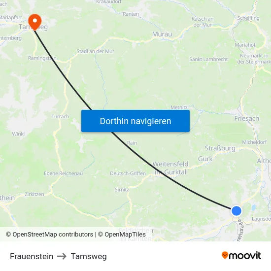 Frauenstein to Tamsweg map