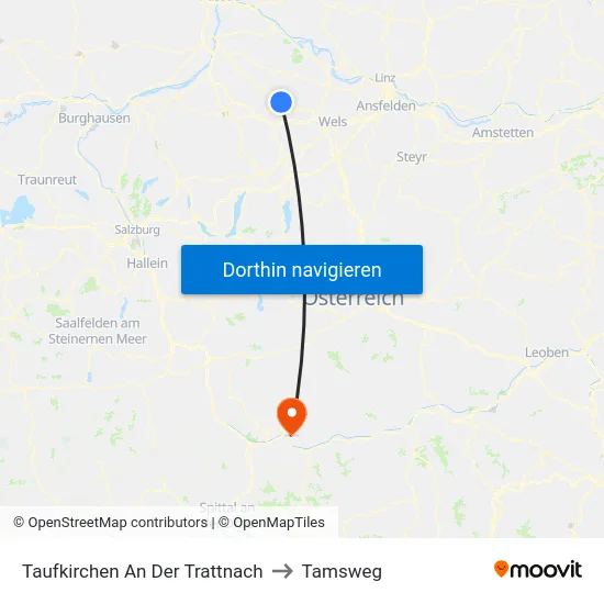 Taufkirchen An Der Trattnach to Tamsweg map