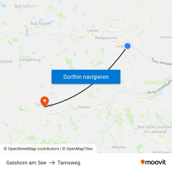 Gaishorn am See to Tamsweg map