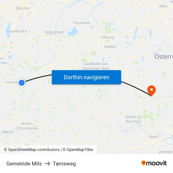 Gemeinde Mils to Tamsweg map