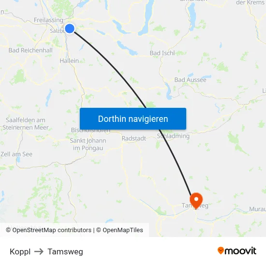 Koppl to Tamsweg map