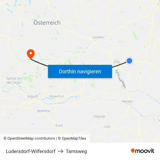 Ludersdorf-Wilfersdorf to Tamsweg map