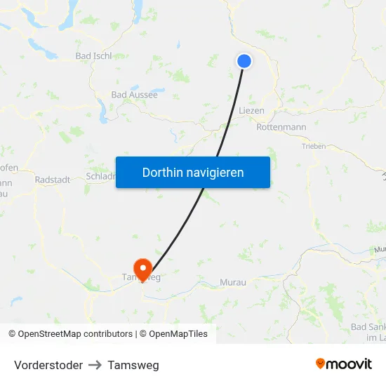 Vorderstoder to Tamsweg map