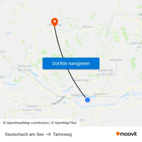 Keutschach am See to Tamsweg map