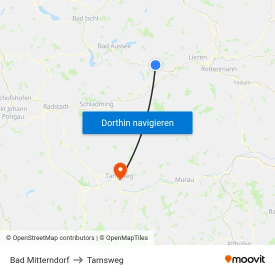 Bad Mitterndorf to Tamsweg map