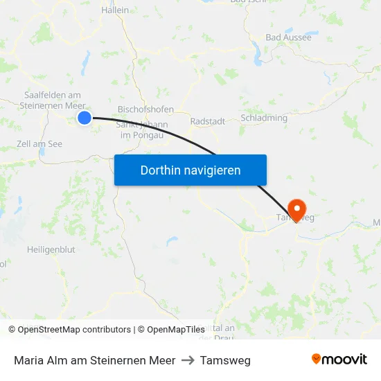 Maria Alm am Steinernen Meer to Tamsweg map