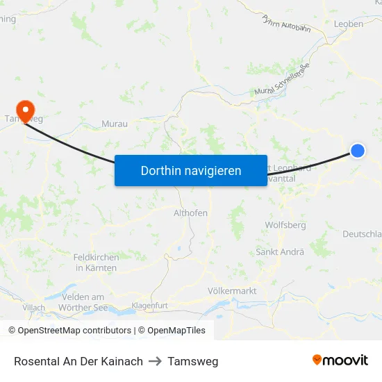 Rosental An Der Kainach to Tamsweg map
