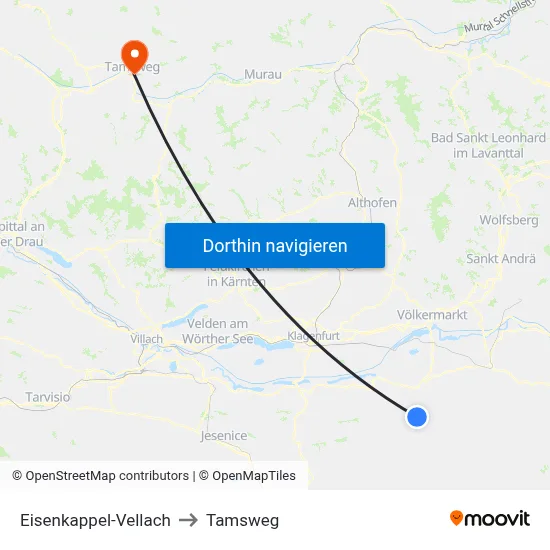 Eisenkappel-Vellach to Tamsweg map