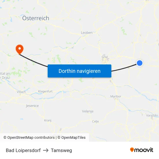 Bad Loipersdorf to Tamsweg map