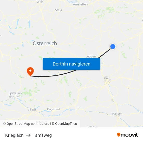 Krieglach to Tamsweg map