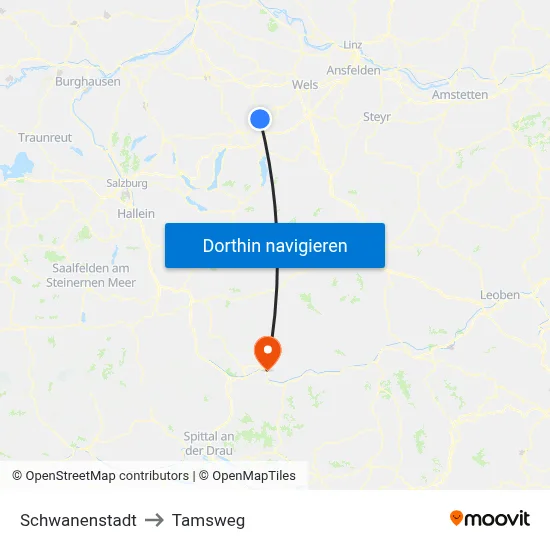 Schwanenstadt to Tamsweg map