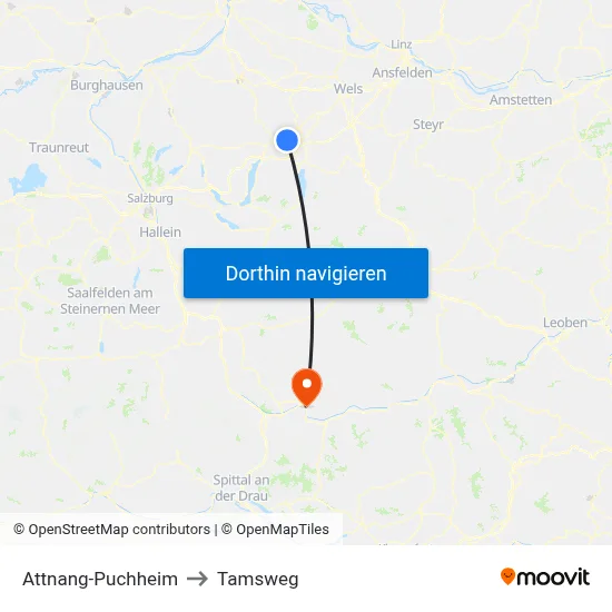 Attnang-Puchheim to Tamsweg map
