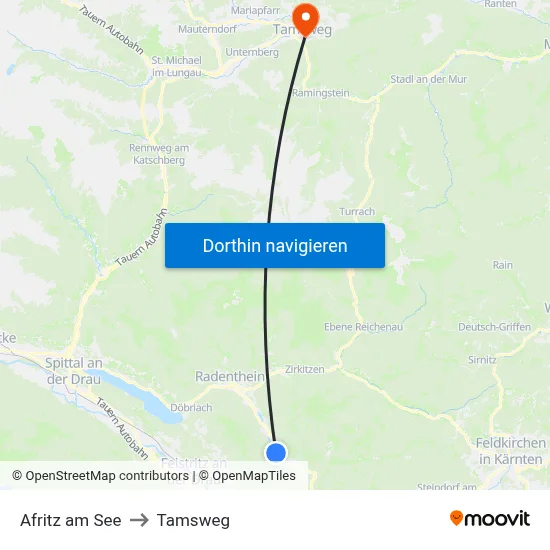 Afritz am See to Tamsweg map