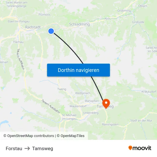 Forstau to Tamsweg map