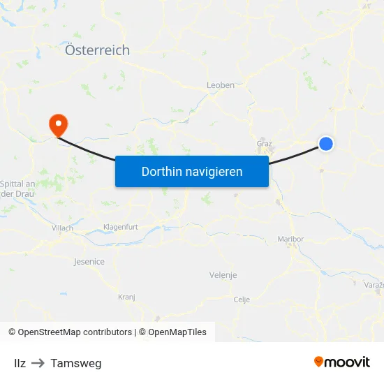 Ilz to Tamsweg map