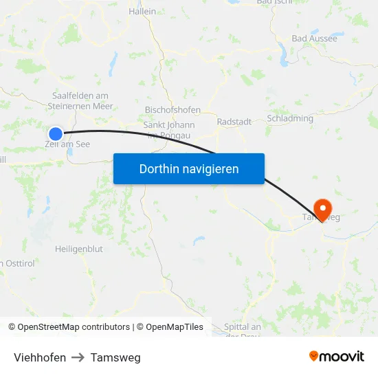 Viehhofen to Tamsweg map