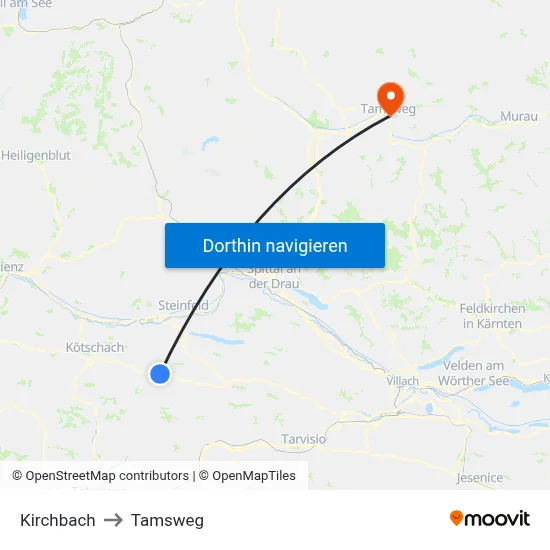 Kirchbach to Tamsweg map