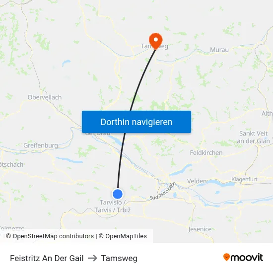 Feistritz An Der Gail to Tamsweg map