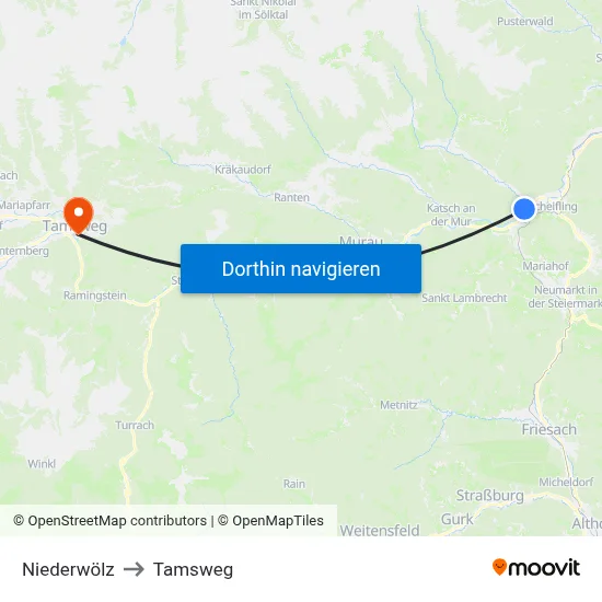 Niederwölz to Tamsweg map