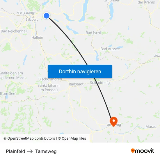 Plainfeld to Tamsweg map