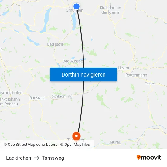 Laakirchen to Tamsweg map