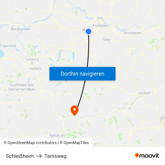 Schleißheim to Tamsweg map