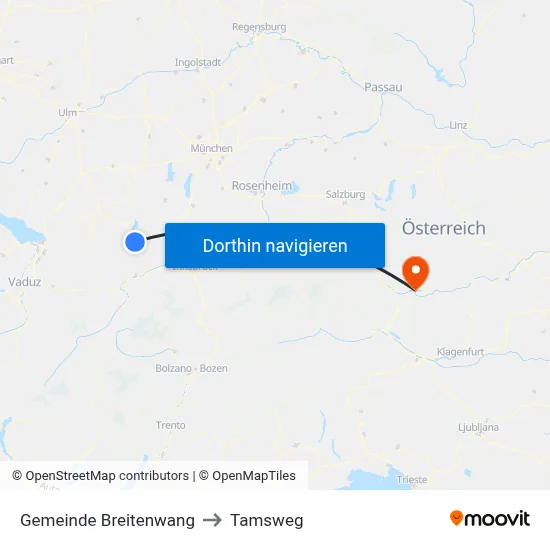 Gemeinde Breitenwang to Tamsweg map