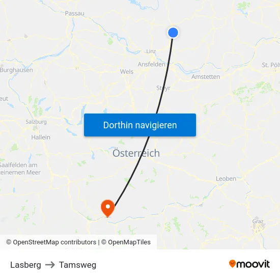 Lasberg to Tamsweg map