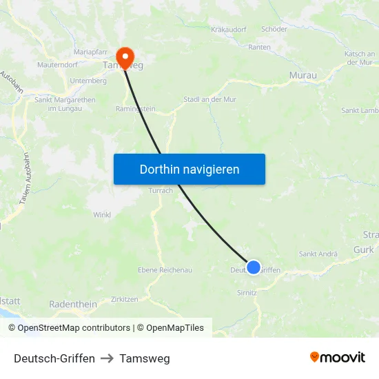 Deutsch-Griffen to Tamsweg map