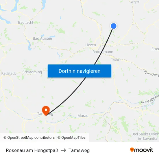Rosenau am Hengstpaß to Tamsweg map