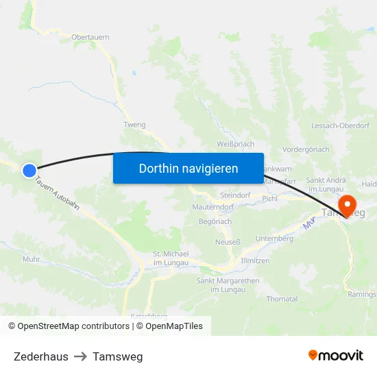 Zederhaus to Tamsweg map