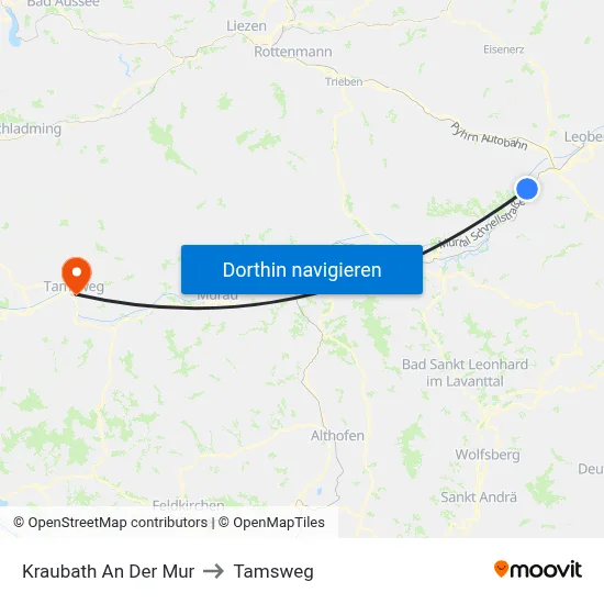 Kraubath An Der Mur to Tamsweg map