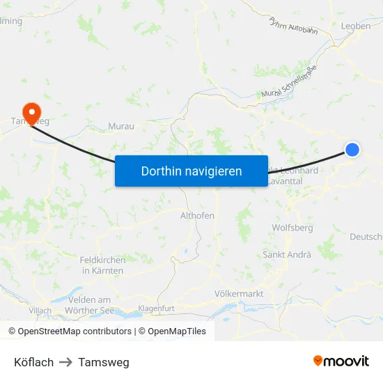 Köflach to Tamsweg map
