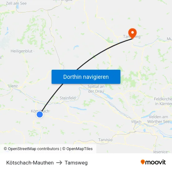 Kötschach-Mauthen to Tamsweg map