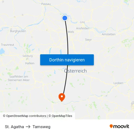 St. Agatha to Tamsweg map