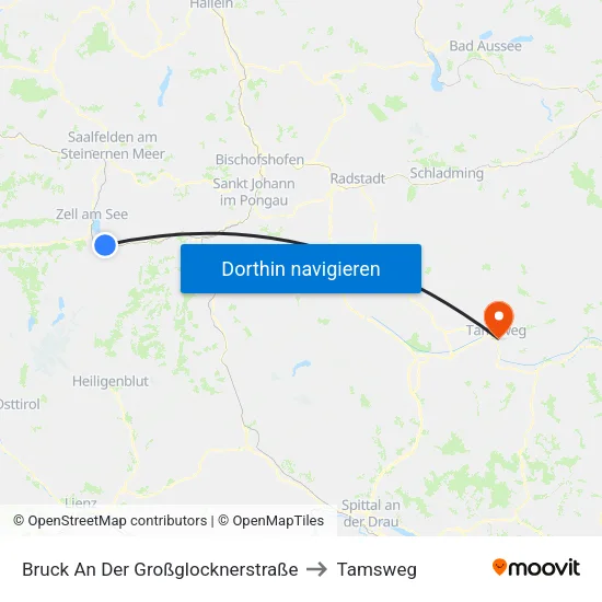 Bruck An Der Großglocknerstraße to Tamsweg map