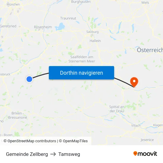 Gemeinde Zellberg to Tamsweg map