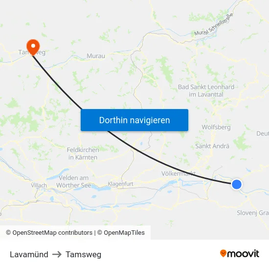 Lavamünd to Tamsweg map