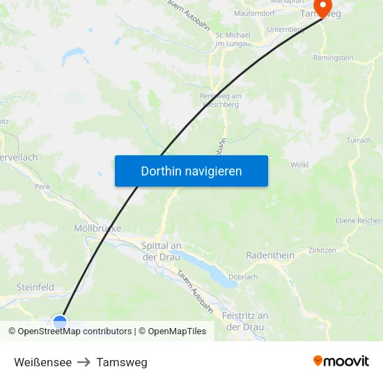 Weißensee to Tamsweg map