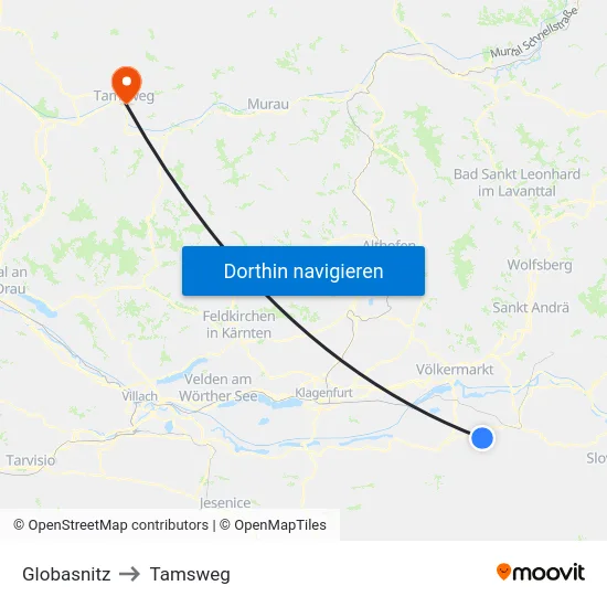 Globasnitz to Tamsweg map