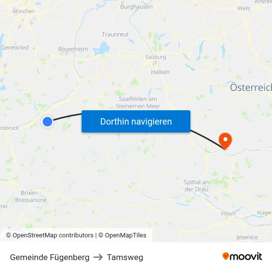 Gemeinde Fügenberg to Tamsweg map