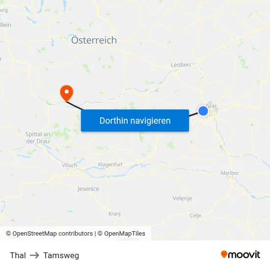 Thal to Tamsweg map