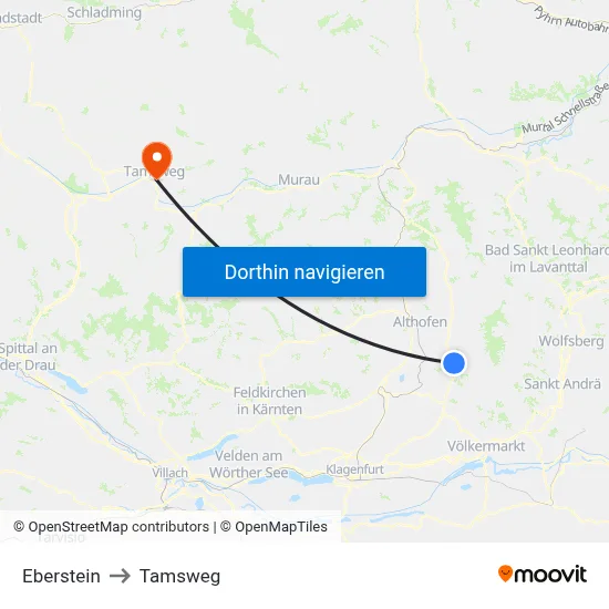 Eberstein to Tamsweg map