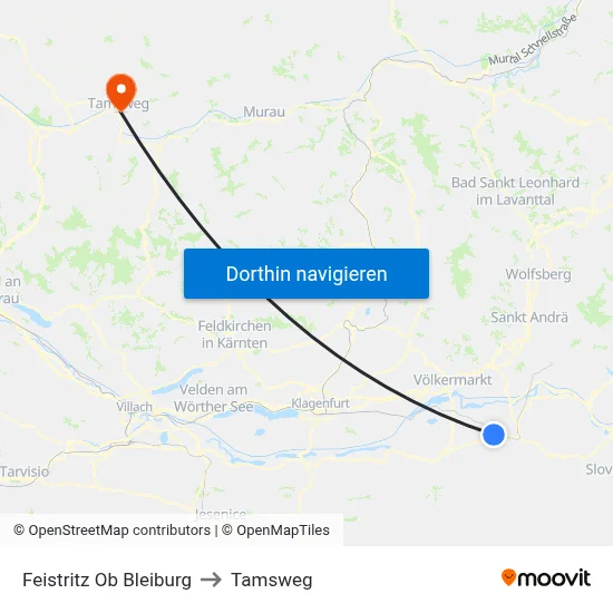 Feistritz Ob Bleiburg to Tamsweg map